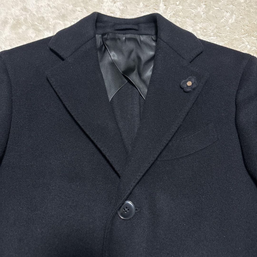極美品 ラルディーニ チェスターコート ブートニエール ブラック ウール 46
