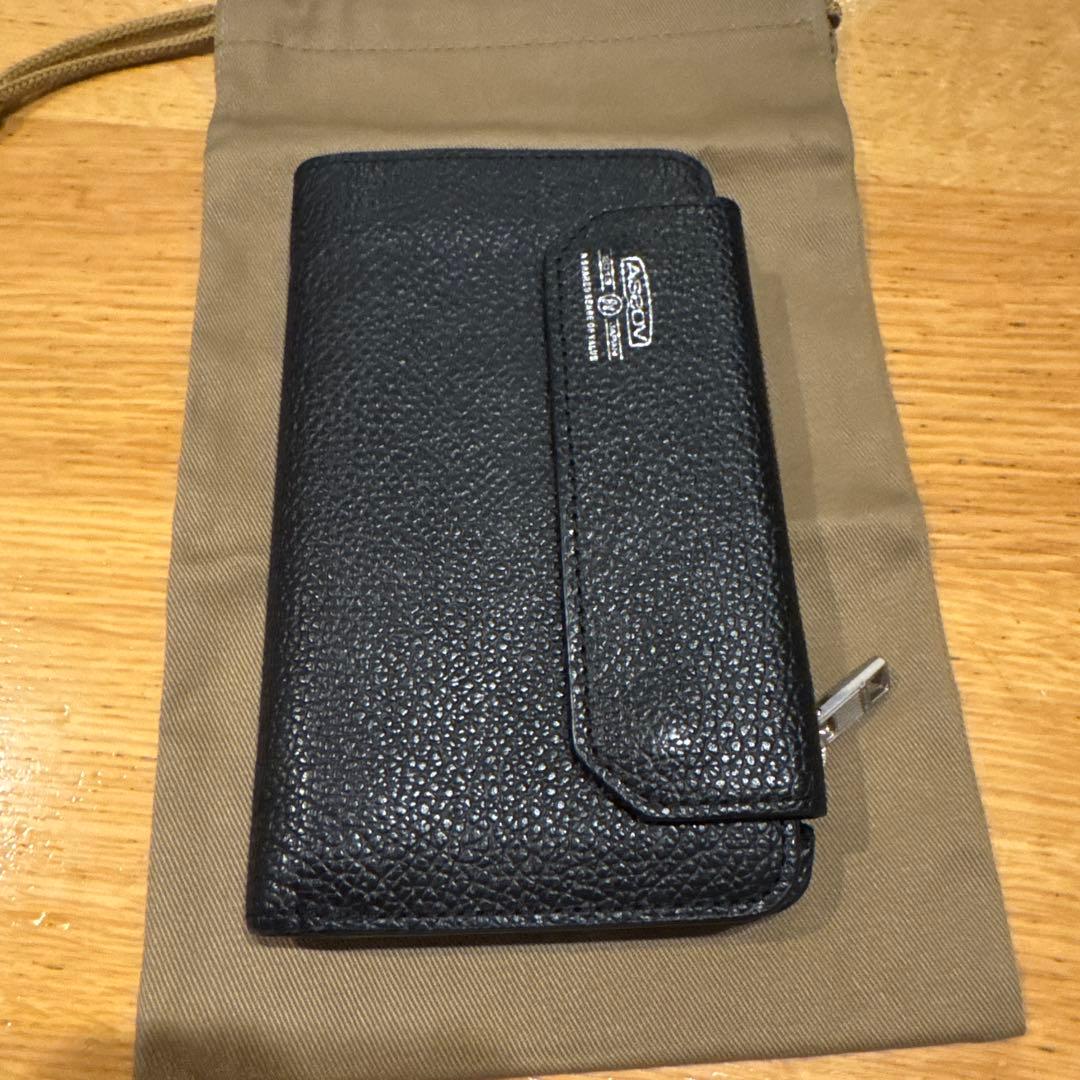 美品　AS2OV 黒 レザー 二つ折り財布 収納袋付き