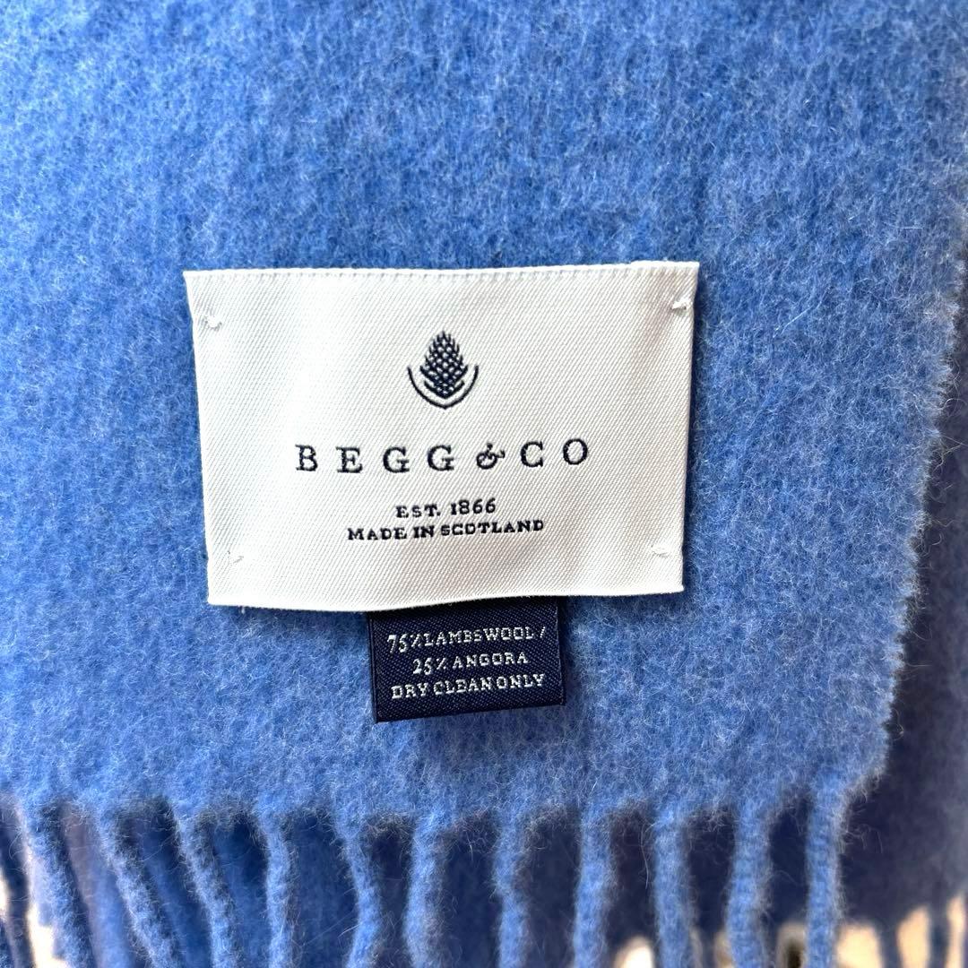 BEGG&CO ベグアンドコー　ラムウール　アンゴラ　ストール　ブルー
