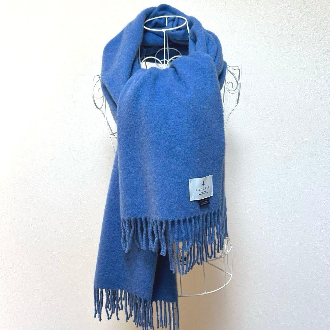 BEGG&CO ベグアンドコー　ラムウール　アンゴラ　ストール　ブルー
