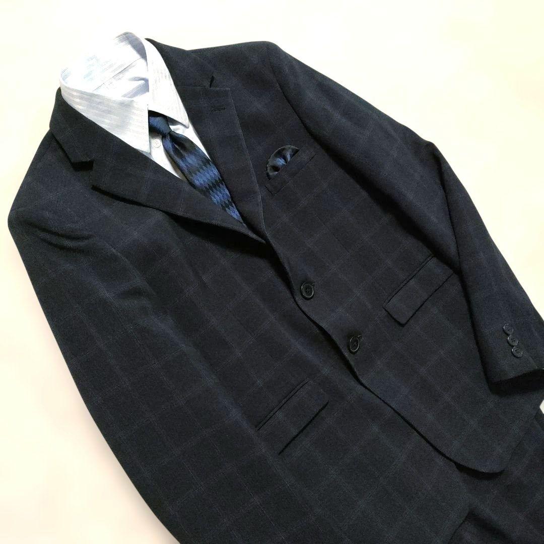 【美品】男の子 フォーマルスーツ 卒業式　170 ネイビーグレーチェック