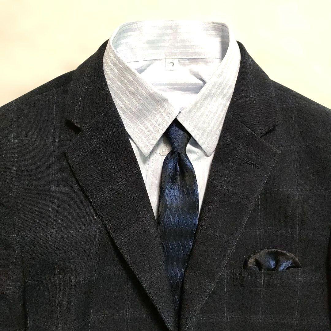 【美品】男の子 フォーマルスーツ 卒業式　170 ネイビーグレーチェック