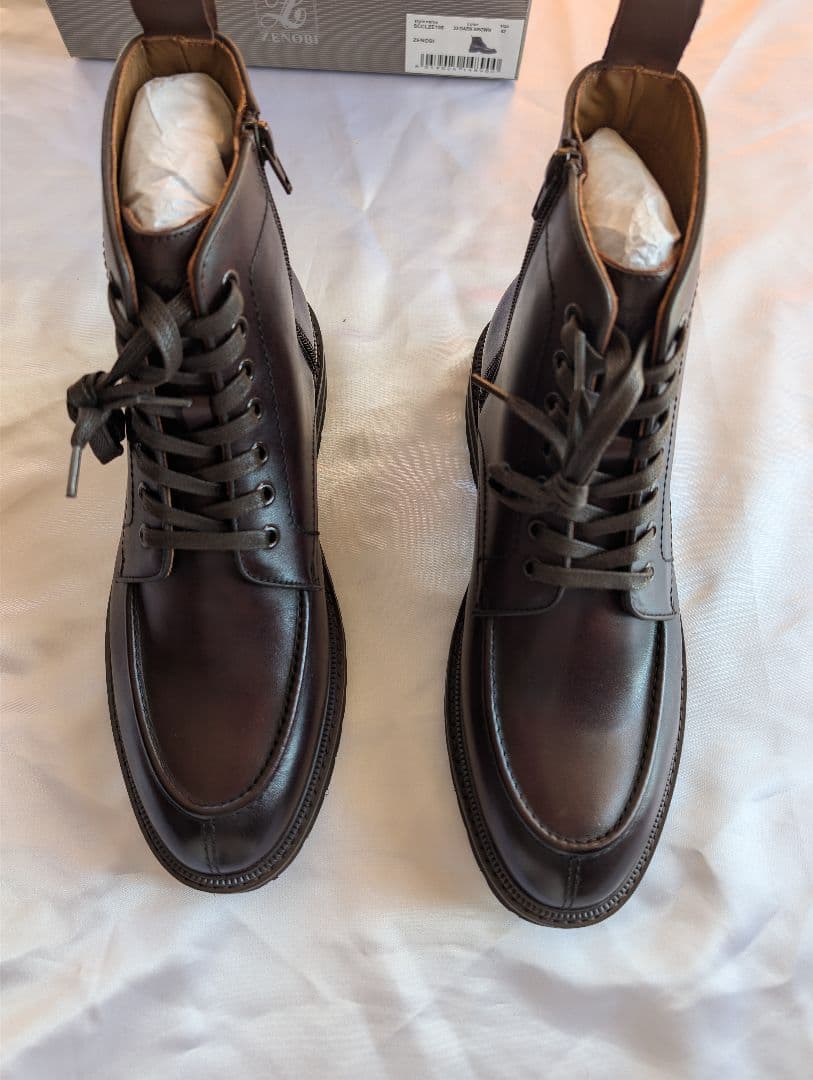 新品未使用　ZENOBI サイドジップ　レザー　ブーツ　ブラウン