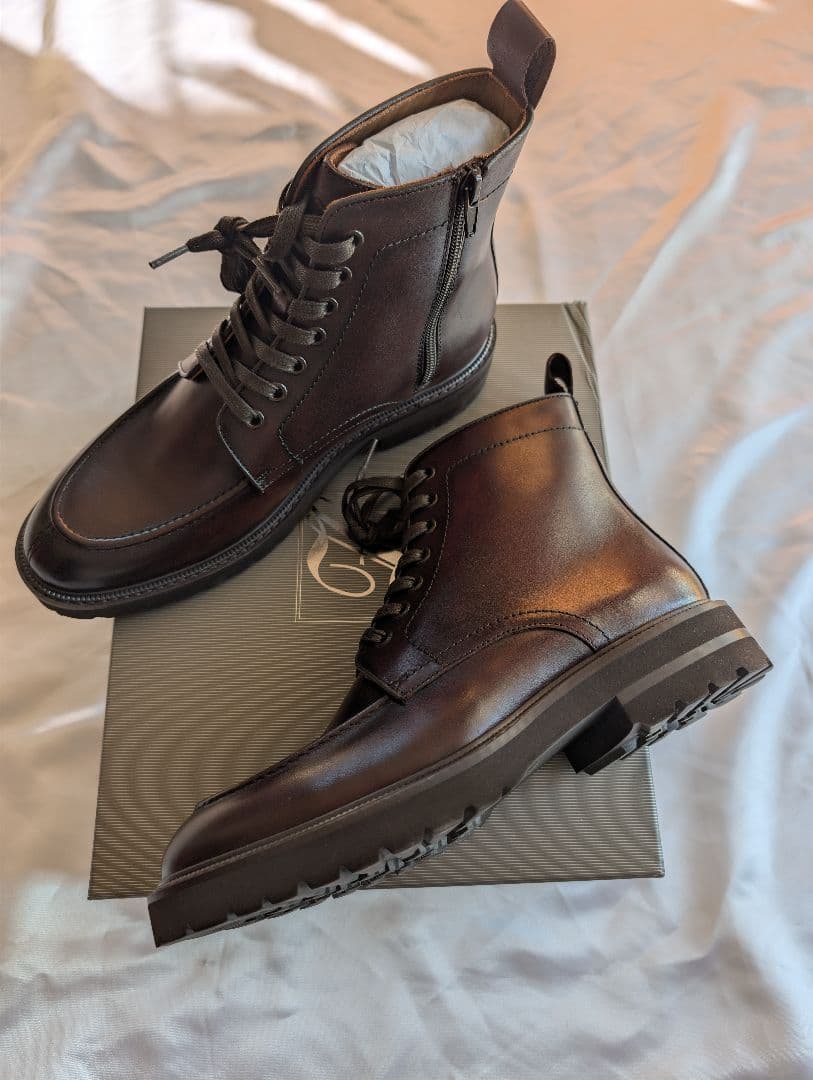 新品未使用　ZENOBI サイドジップ　レザー　ブーツ　ブラウン