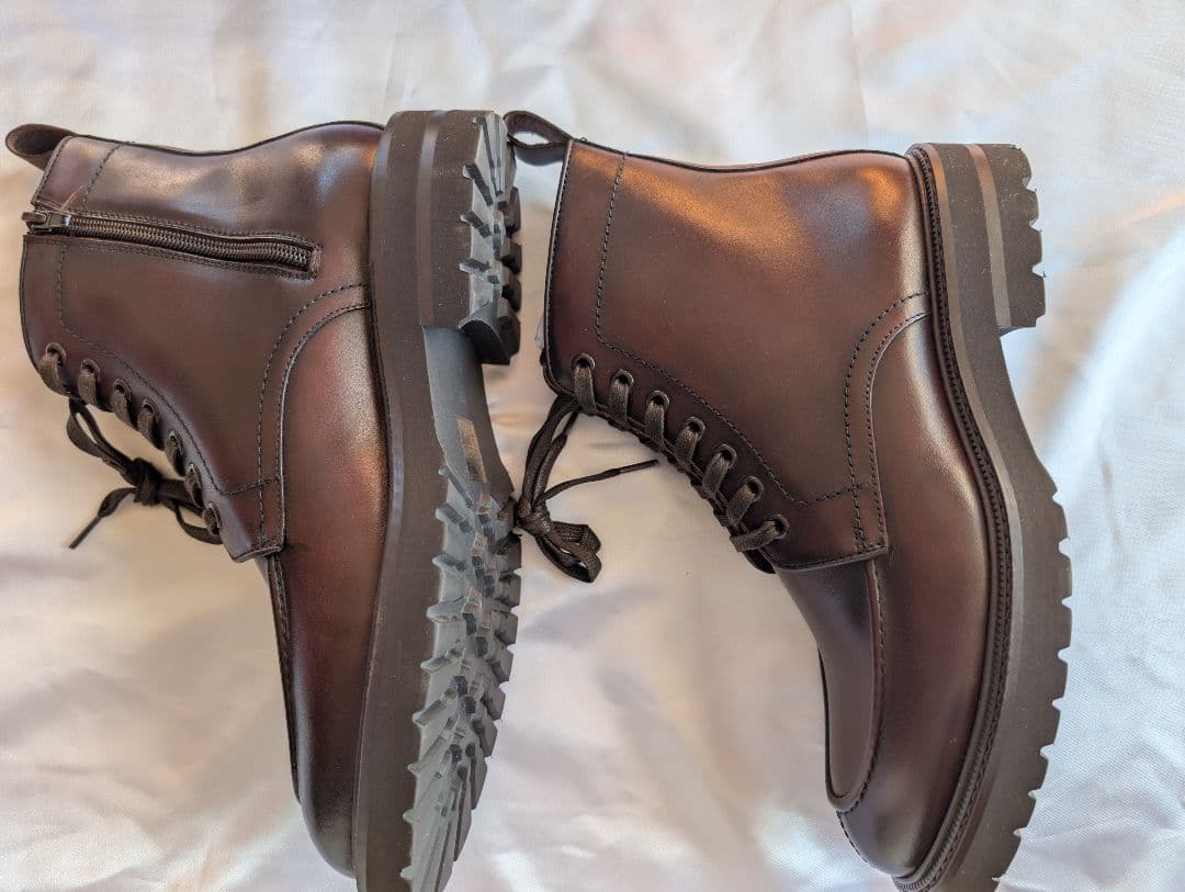 新品未使用　ZENOBI サイドジップ　レザー　ブーツ　ブラウン