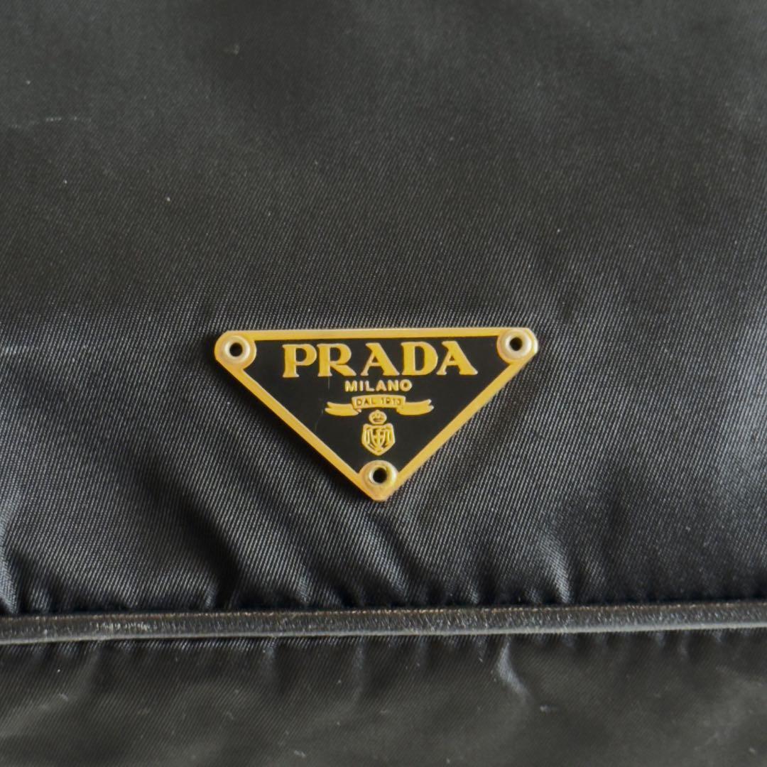 希少 PRADA プラダ ショルダーバッグ 三角ロゴ 白タグ 黒 金ロゴ 正規