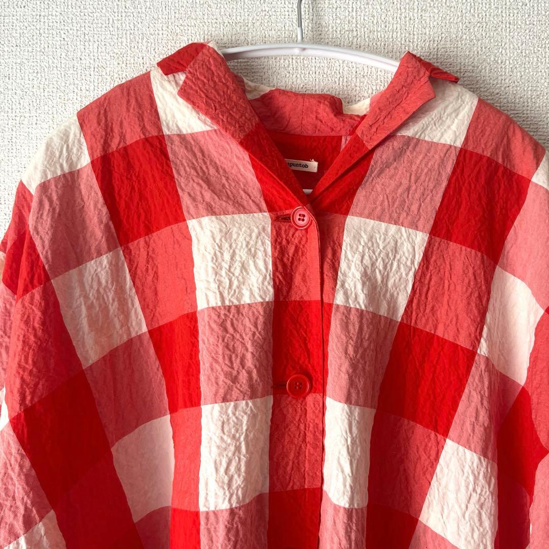 【美品】apuntob アプントビー ドロップショルダーワンピース　赤チェック