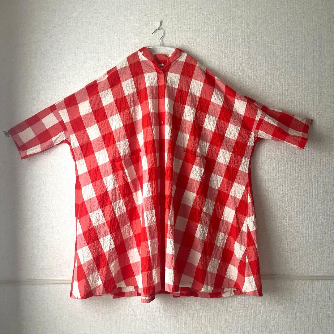 【美品】apuntob アプントビー ドロップショルダーワンピース　赤チェック