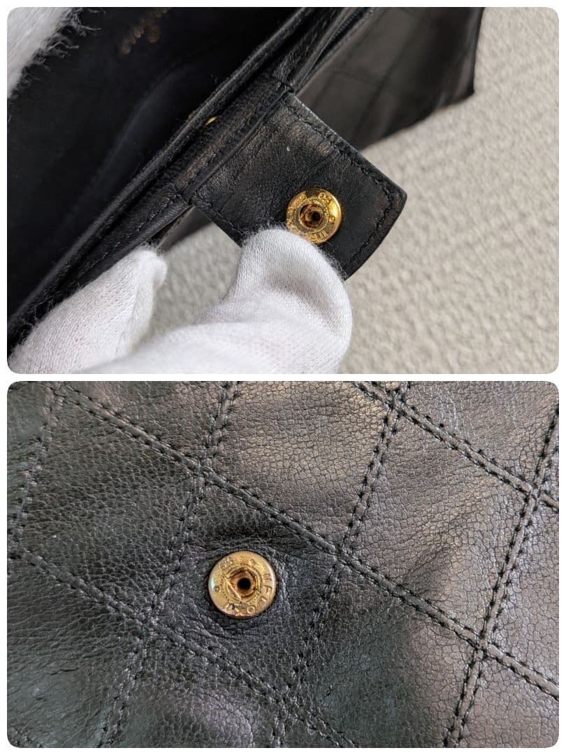 シャネル　ビコローレ　長財布　黒　ラムスキン　チェーン　ショルダー　ポーチ