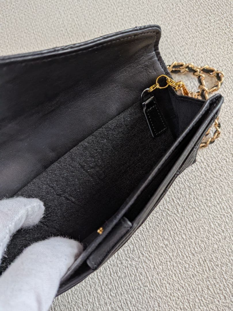 シャネル　ビコローレ　長財布　黒　ラムスキン　チェーン　ショルダー　ポーチ