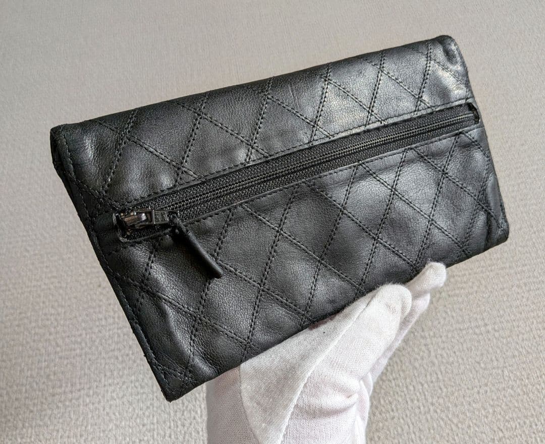 シャネル　ビコローレ　長財布　黒　ラムスキン　チェーン　ショルダー　ポーチ