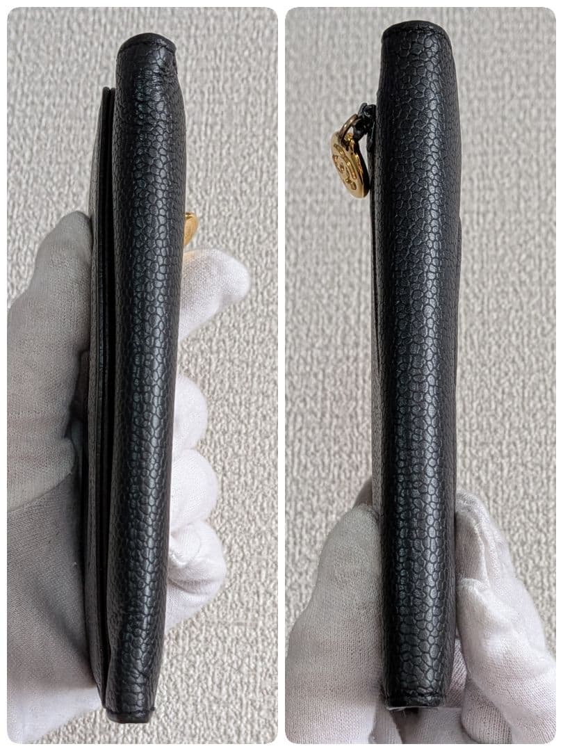 シャネル　デカココ　ミニ財布　黒　キャビアスキン　チェーンウォレット　小銭入れ