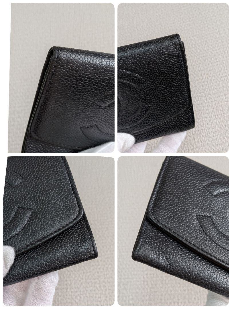 シャネル　デカココ　ミニ財布　黒　キャビアスキン　チェーンウォレット　小銭入れ