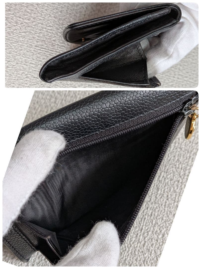 シャネル　デカココ　ミニ財布　黒　キャビアスキン　チェーンウォレット　小銭入れ