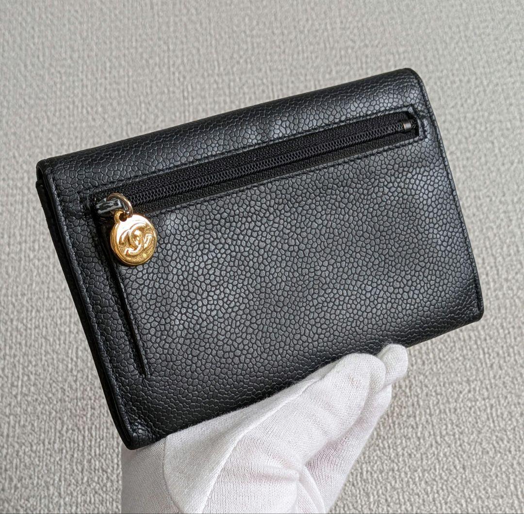 シャネル　デカココ　ミニ財布　黒　キャビアスキン　チェーンウォレット　小銭入れ