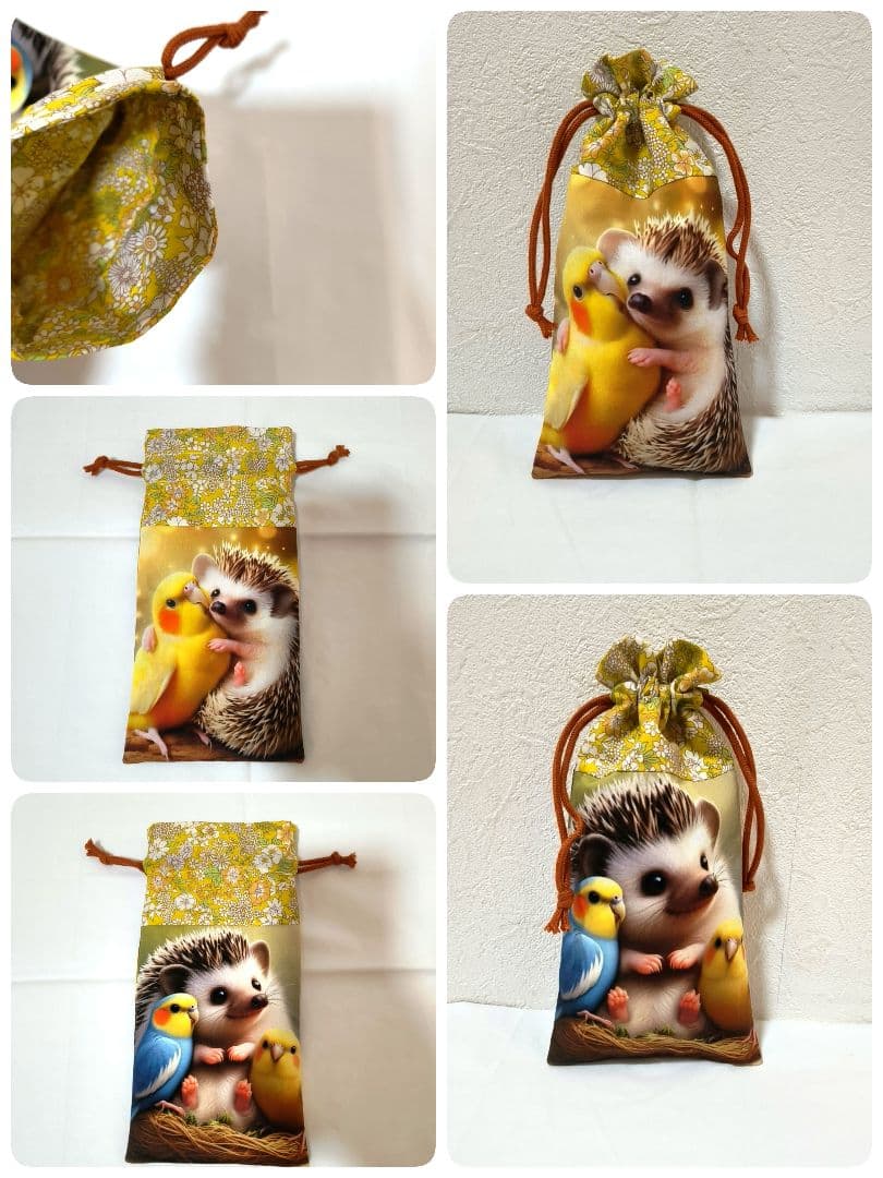 Yourelia様】ハンドメイドオーダー★犬猫鳥ハリネズミ★巾着&ハンカチ12点