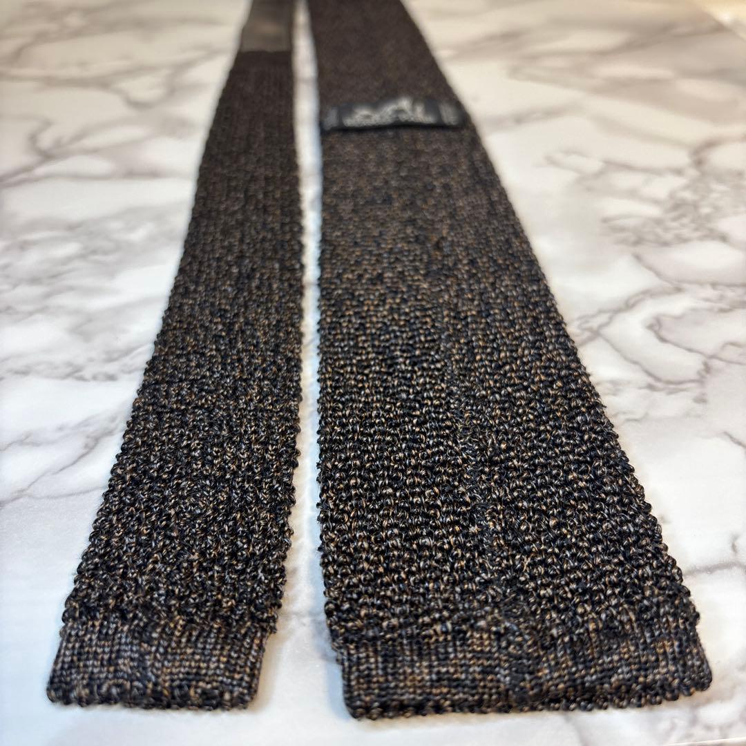 HERMES ニットタイ　ブラウン　ブラック　茶　黒　ワンポイント