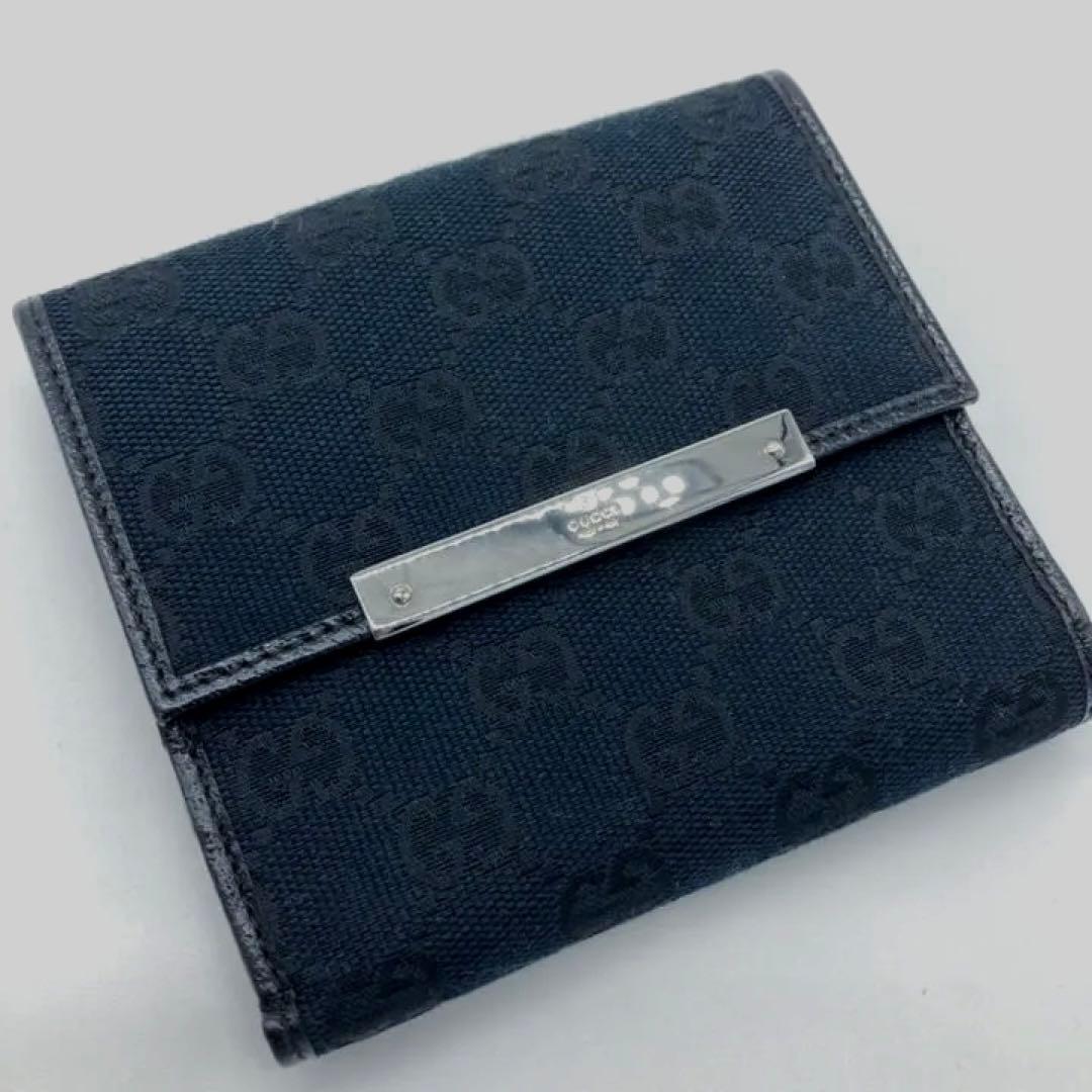 GUCCI グッチ 三つ折り財布 GG柄 キャンバス ブラック 正規品
