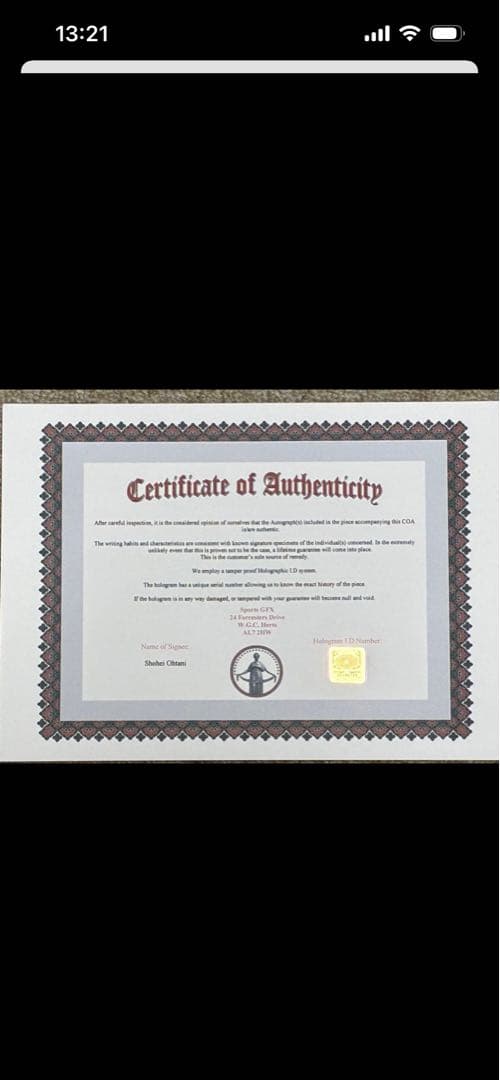 貴重！新品未使用！大谷翔平　　　　直筆サイン入フォト保証書付