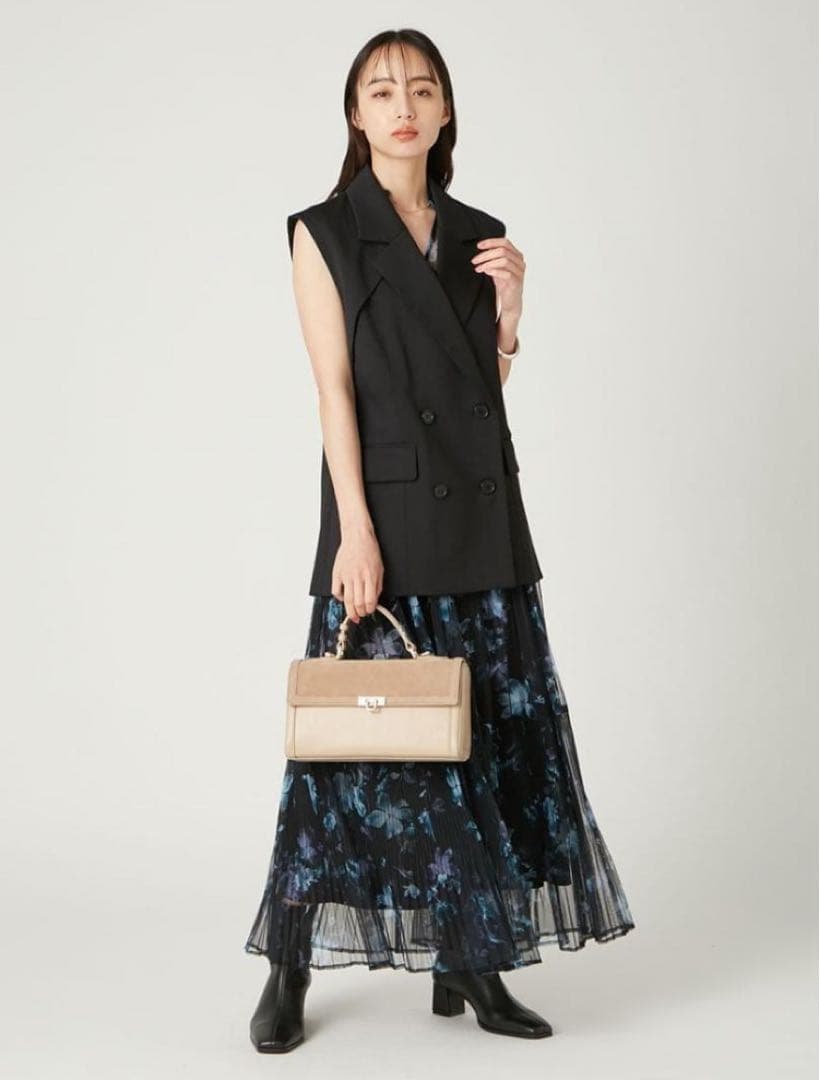 【新品】FRAY I.D シアーフラワープリーツワンピース BLK 1