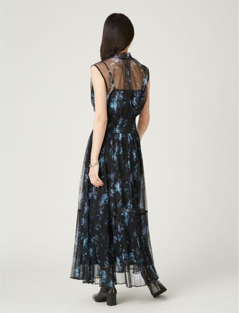 【新品】FRAY I.D シアーフラワープリーツワンピース BLK 1