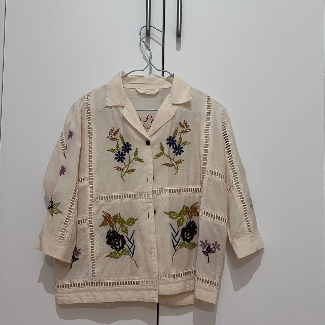 todayful kids 刺繍パッチワークシャツ