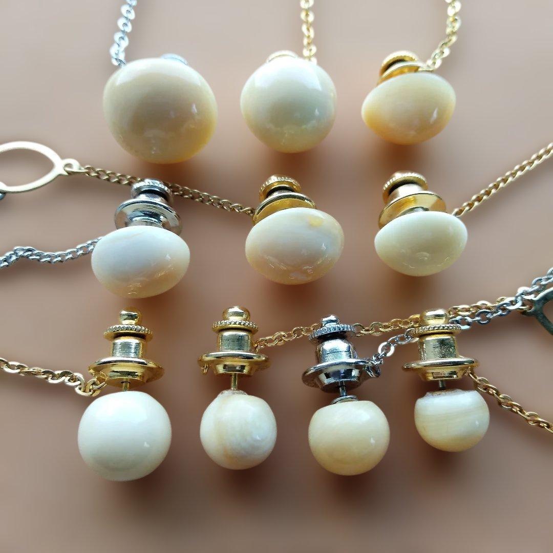 鯨歯　マッコウクジラ　牙玉 ネクタイピン　ドーム型　10個セット（箱なし）