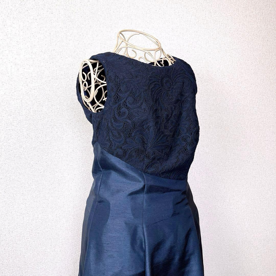 ロング マザーズ ドレス ネイビー シャンタン フォーマル ノースリーブ 7号