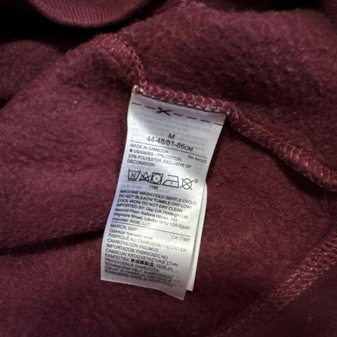 GAP バーガンディ ワインレッド ジップアップパーカー M 裏起毛
