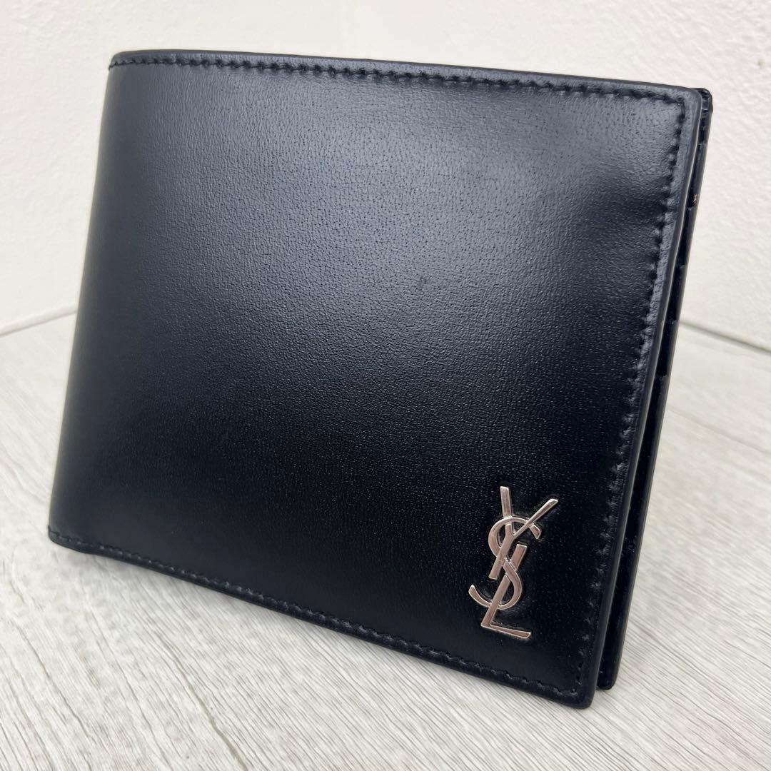 未使用に近い✨ サンローラン 二つ折り財布 タイニー カサンドラ レザー 黒