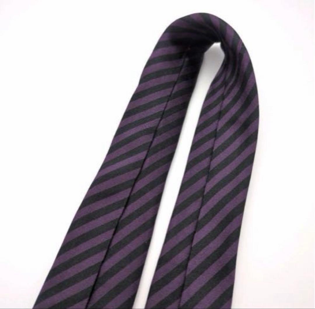 希少 ルイヴィトン ネクタイ パープル ブラック ストライプ 紫 LVロゴ