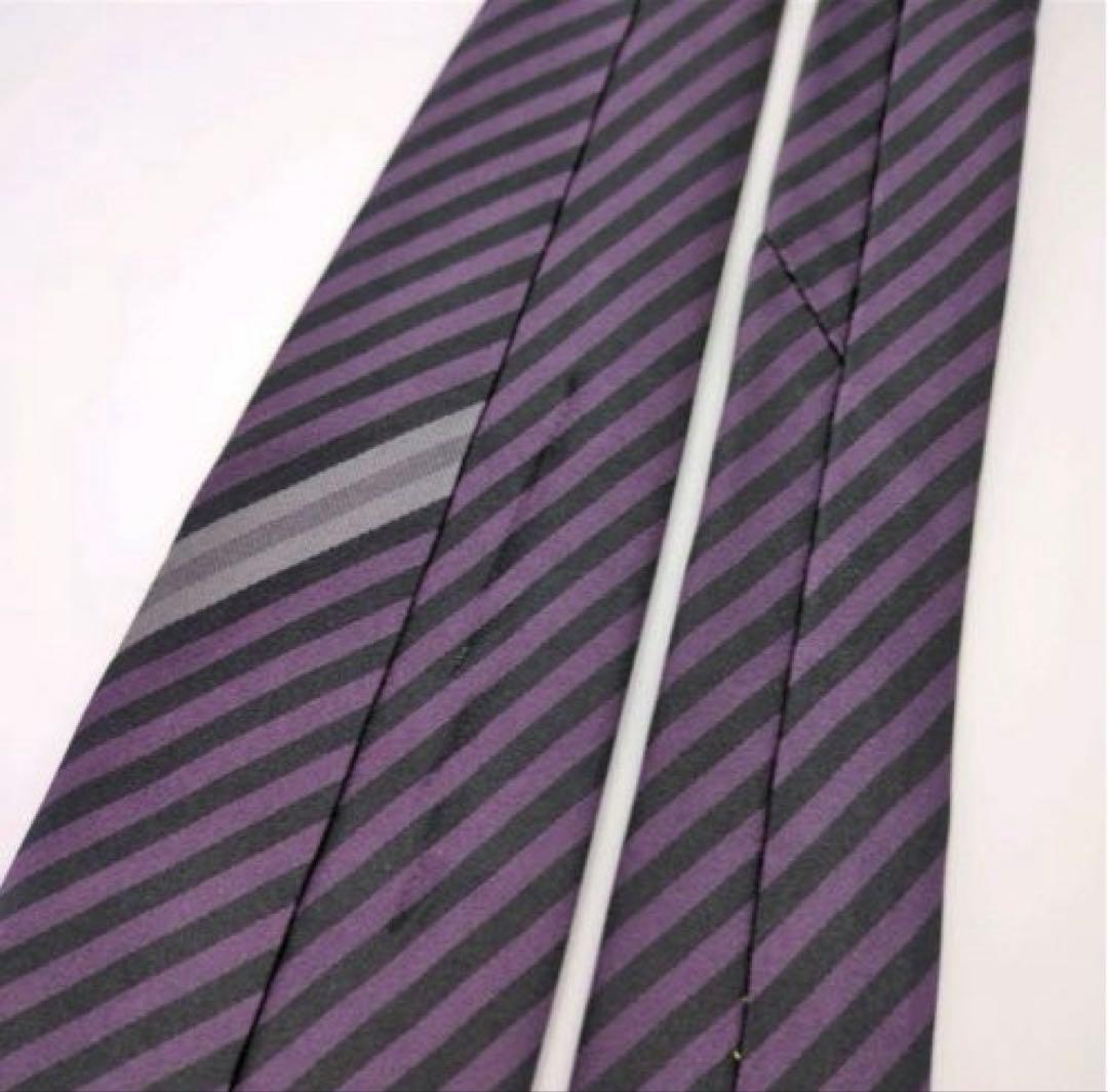 希少 ルイヴィトン ネクタイ パープル ブラック ストライプ 紫 LVロゴ