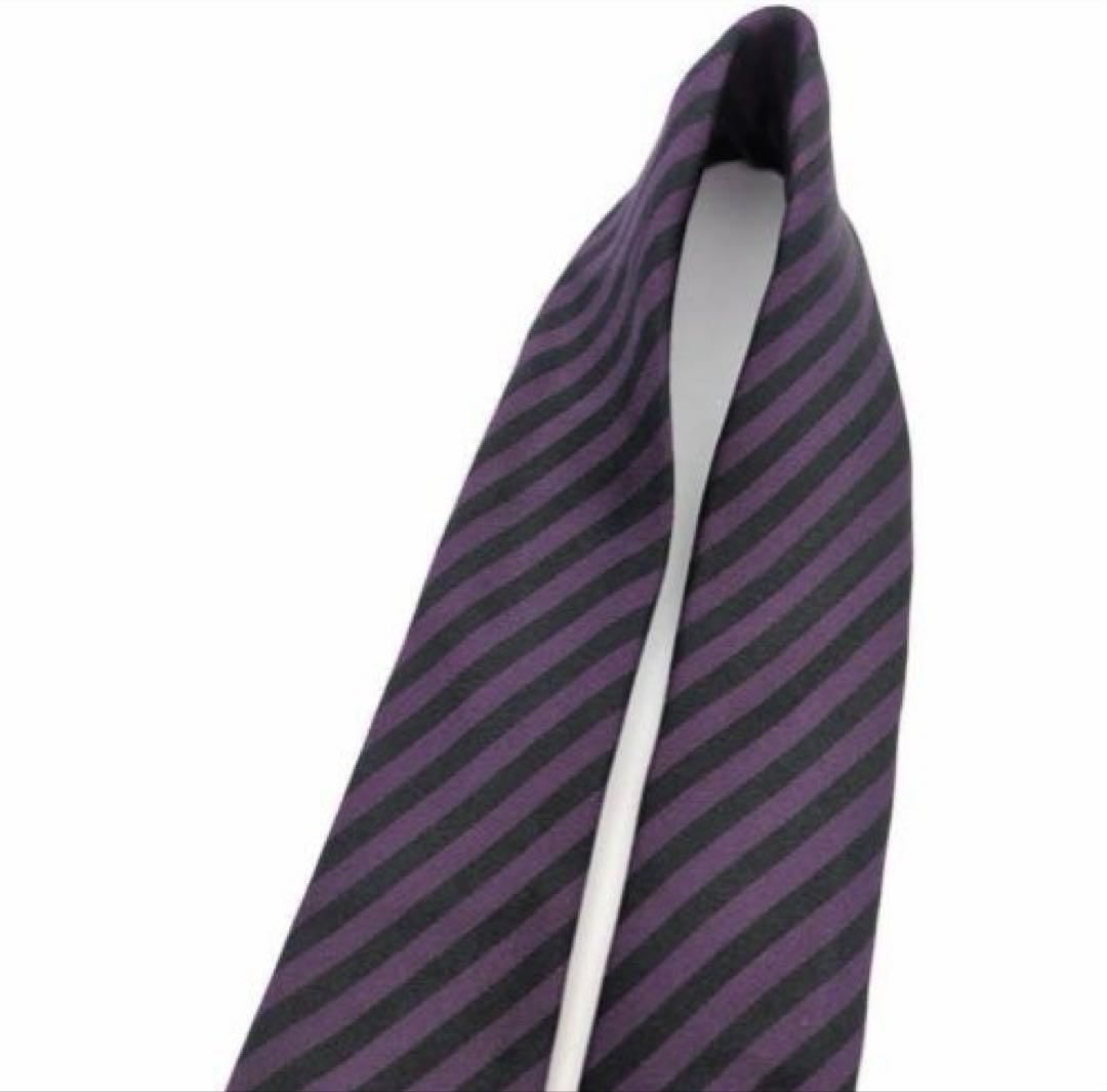 希少 ルイヴィトン ネクタイ パープル ブラック ストライプ 紫 LVロゴ