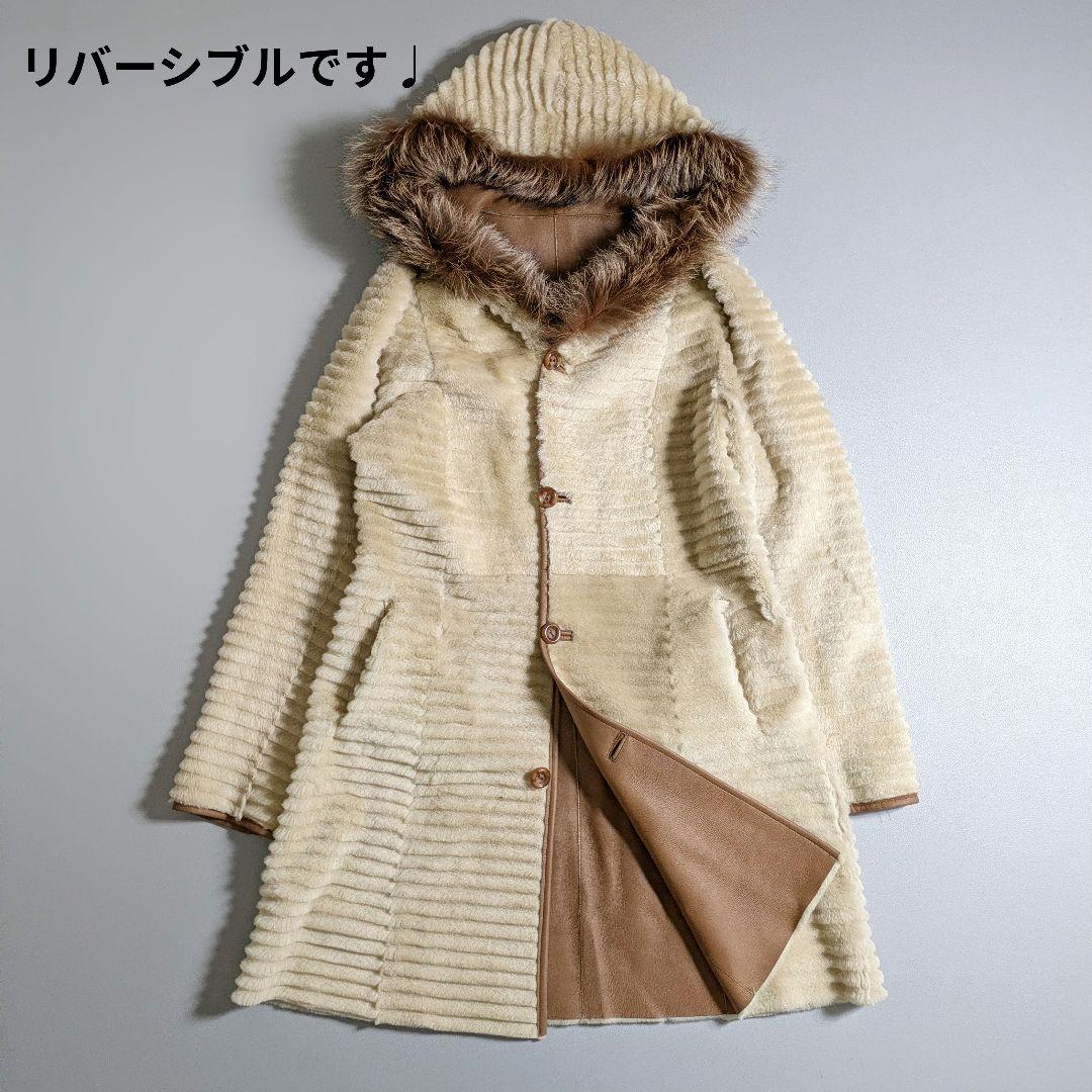 バルマン／高級ラムスキン ムートンコート リバーシブル シルバーフォックス 羊革