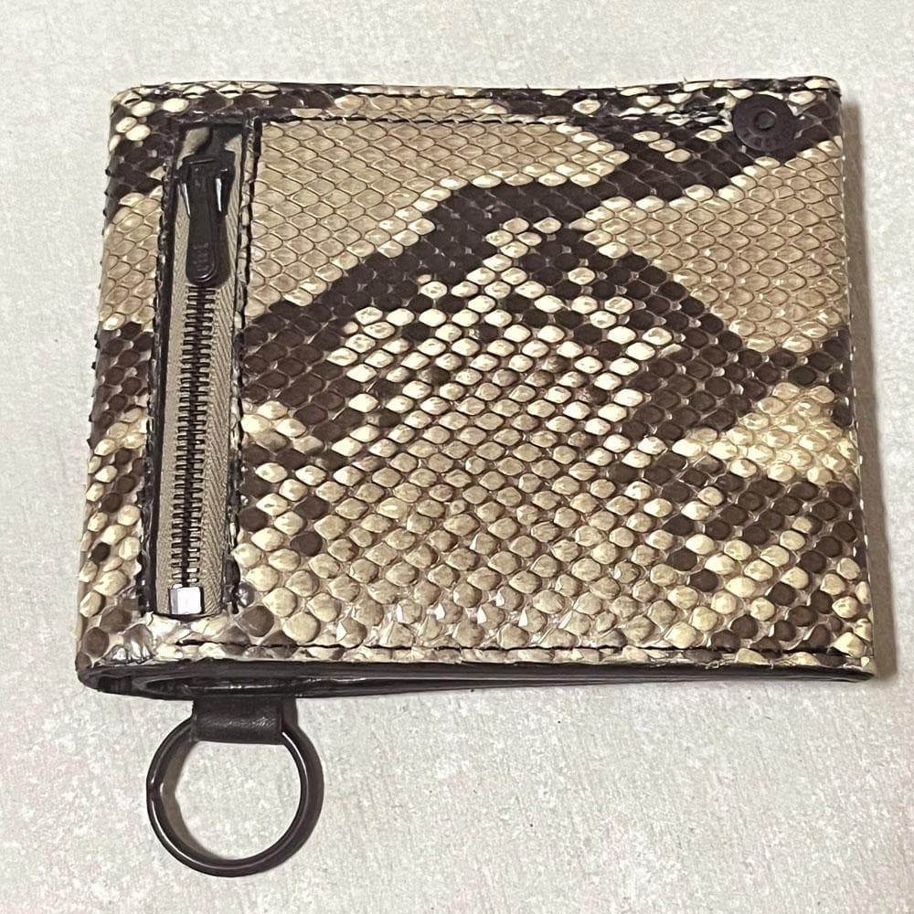 美品 ラウンジリザード パイソン 二つ折り 財布 キーリング付き リアルレザー