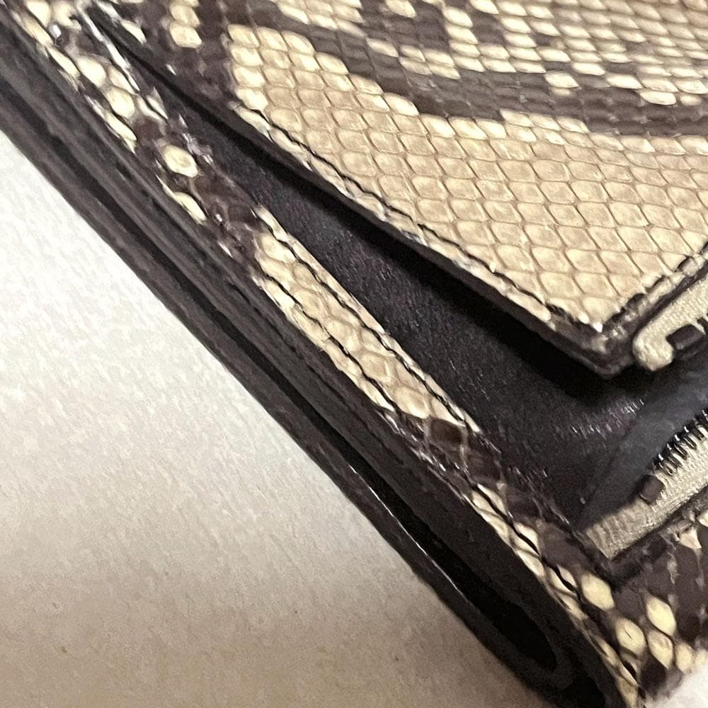 美品 ラウンジリザード パイソン 二つ折り 財布 キーリング付き リアルレザー