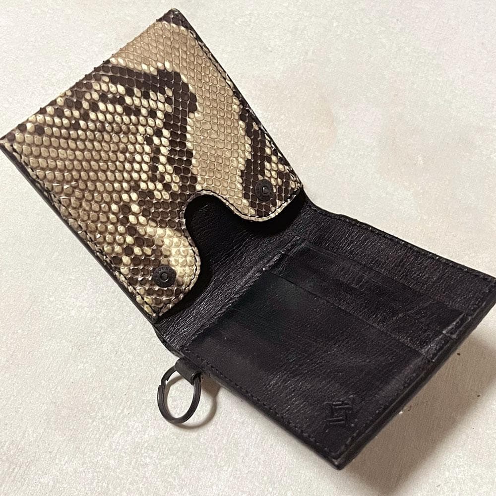 美品 ラウンジリザード パイソン 二つ折り 財布 キーリング付き リアルレザー