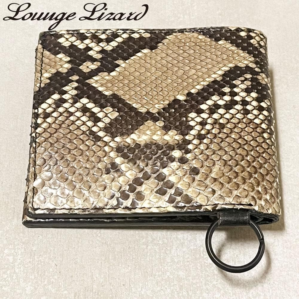 美品 ラウンジリザード パイソン 二つ折り 財布 キーリング付き リアルレザー