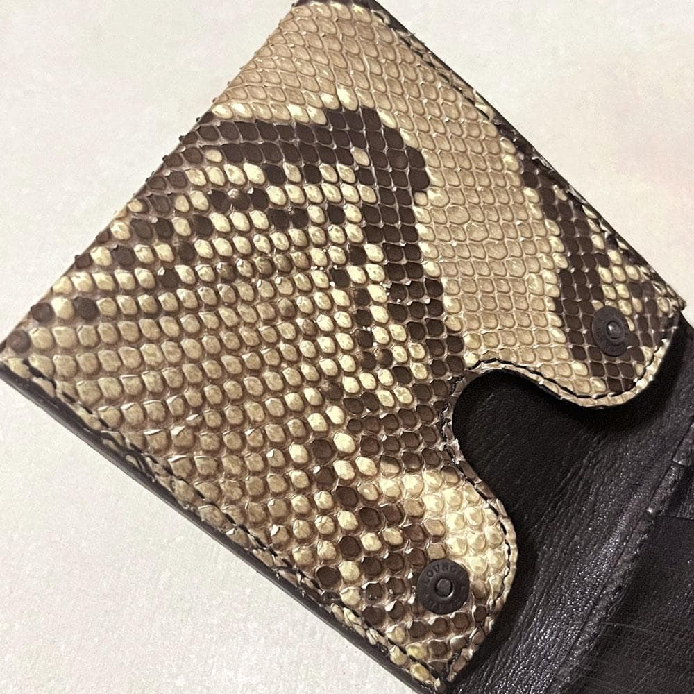 美品 ラウンジリザード パイソン 二つ折り 財布 キーリング付き リアルレザー
