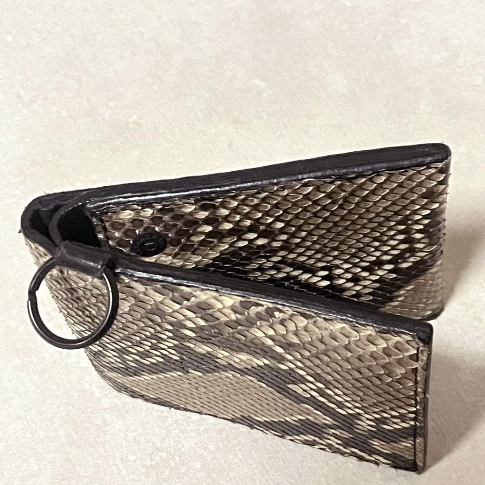 美品 ラウンジリザード パイソン 二つ折り 財布 キーリング付き リアルレザー