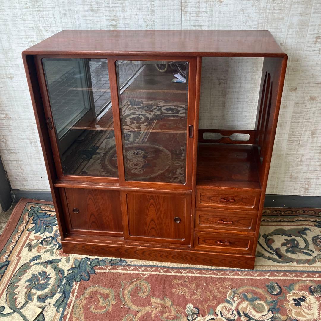 昭和レトロ 無垢材 茶箪笥 茶棚 ガラス戸 サイドボード 古家具 古民家 古道具