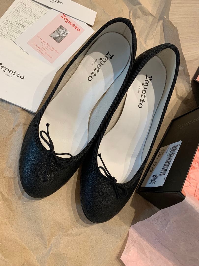 レペット　Repetto リボン付 ブラック バレエシューズ　37.5