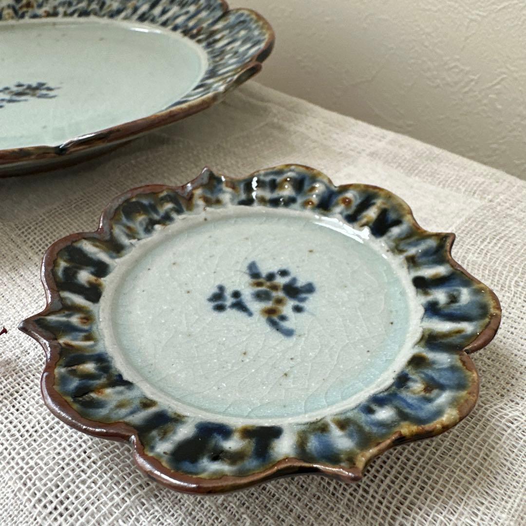 mayumin 陶房遊 7.8寸 5.5寸 輪花リム皿 錆青新品未使用