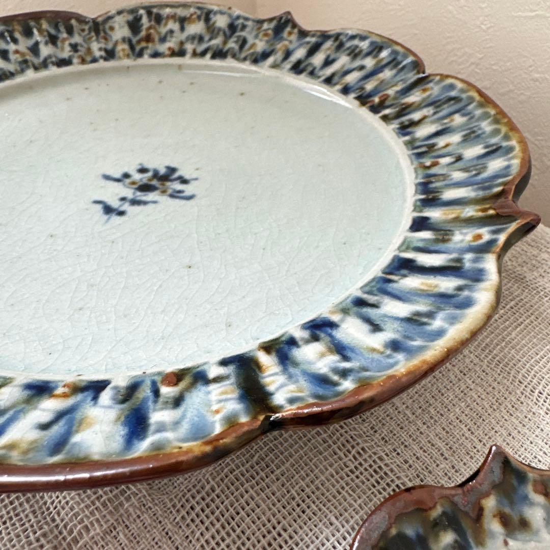 mayumin 陶房遊 7.8寸 5.5寸 輪花リム皿 錆青新品未使用