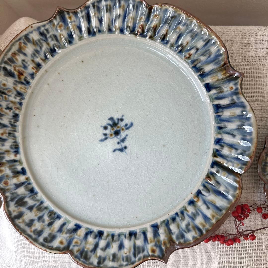 mayumin 陶房遊 7.8寸 5.5寸 輪花リム皿 錆青新品未使用