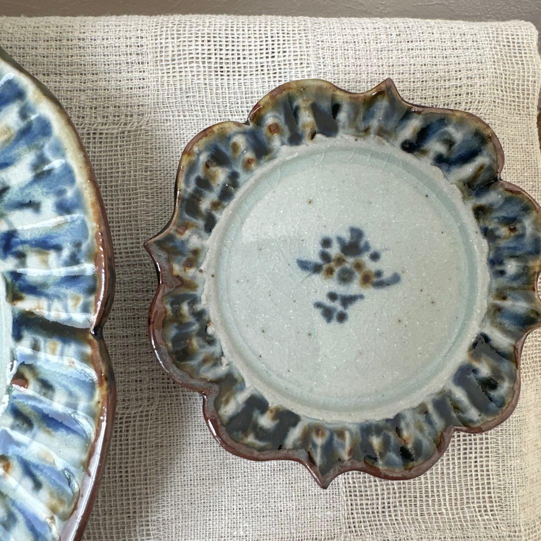 mayumin 陶房遊 7.8寸 5.5寸 輪花リム皿 錆青新品未使用