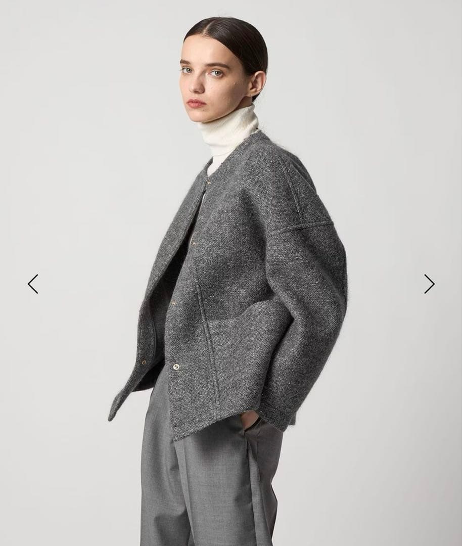 ⭐︎Drawer ラメ　ノーカラージャケット グレー36 カーディガン　ドゥロワー