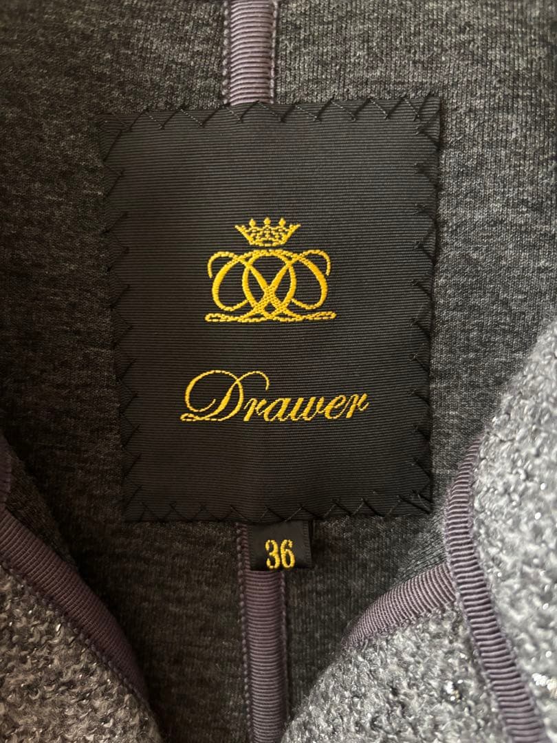 ⭐︎Drawer ラメ　ノーカラージャケット グレー36 カーディガン　ドゥロワー