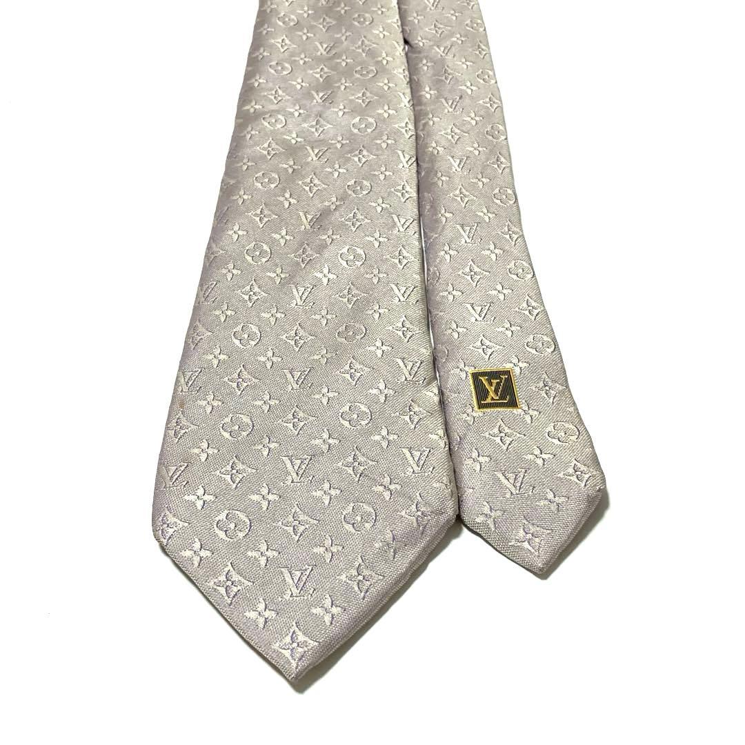 LOUIS VUITTON ルイヴィトン ネクタイ メンズ シルバー 光沢 LV