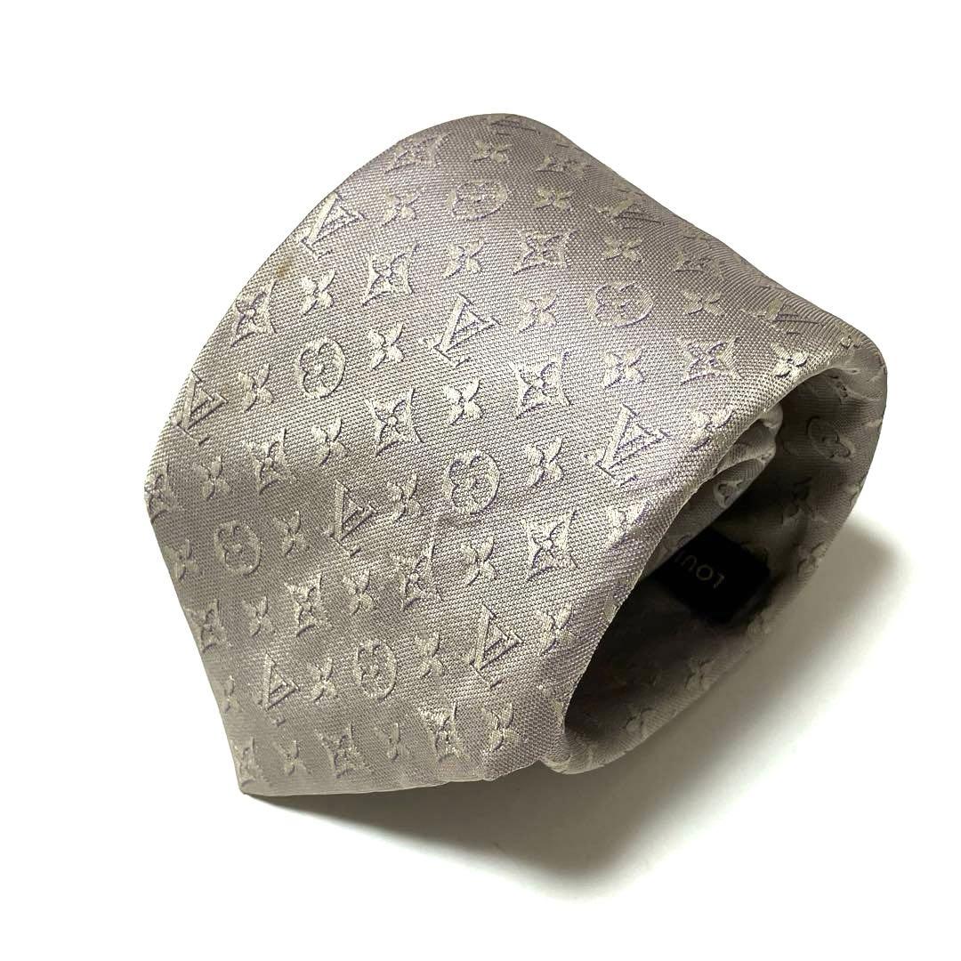 LOUIS VUITTON ルイヴィトン ネクタイ メンズ シルバー 光沢 LV